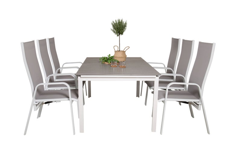 Levels Gartenset Tisch 100x160/240cm und 6 Stühle Copacabana weiß, grau. 100 X 160 X 75 cm