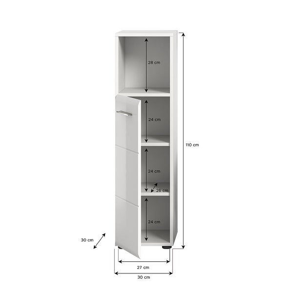 Ice Badschrank 1 Tür 1 Fach weiß Hochglanz. 30 X 30 X 110 cm