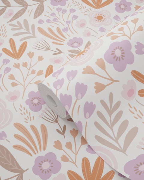 ESTAhome Tapete Blumen Orange und Lila - 50 x 900 cm - 131067
