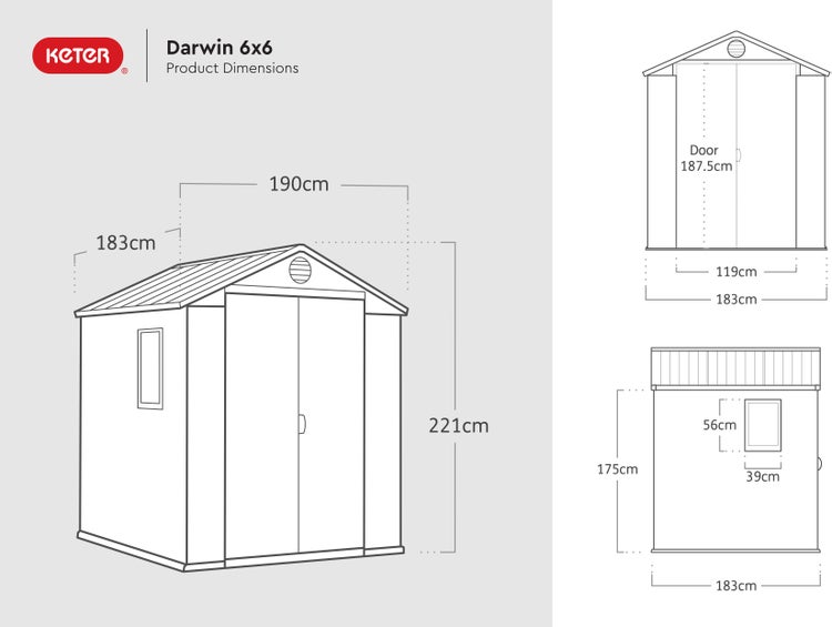 Keter Darwin 66 Gartenhaus - 190x183x221 cm - Grau