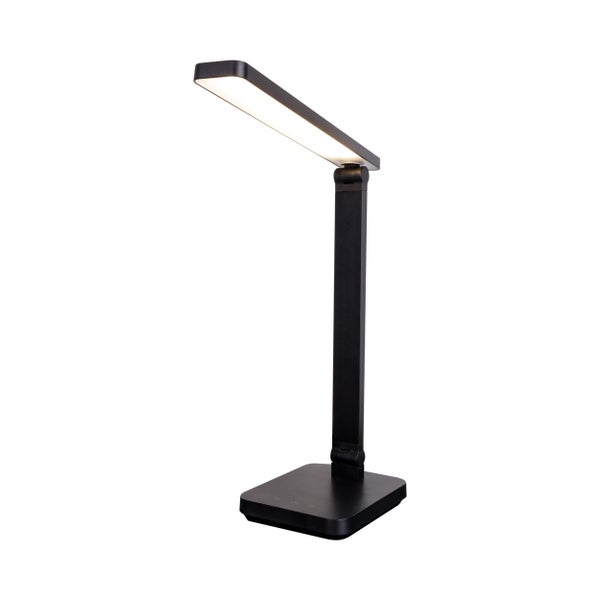 Schwarze LED-Tischleuchte mit rechteckigem Lampenkopf