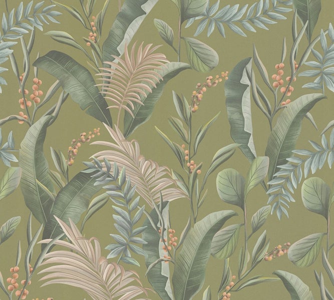 Tapete mit tropischen Blättern und Beerenmuster