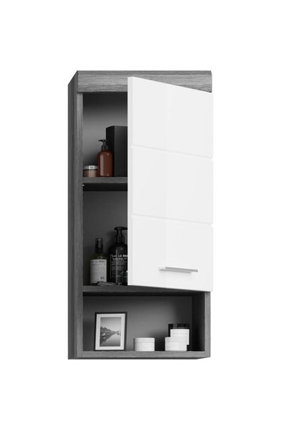 Scout Badschrank wandhängend 1 Tür, 1 Ablage Hochglanz weiß,rauchfarbenen. 37 X 24 X 79 cm