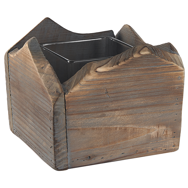 Zwei Pflanzgefäße aus Holz mit Glaseinsätzen
