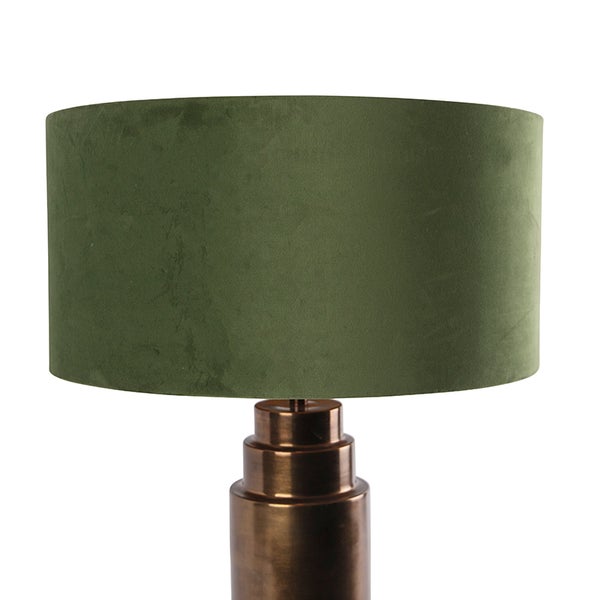 Art Deco Tischlampe Bronze Veloursschirm grün mit Gold 50cm - Bruut