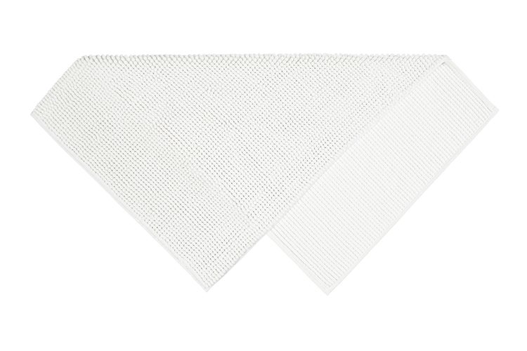 Chenille-Badematte mit weicher Noppenstruktur und sichtbarer Rückseite.