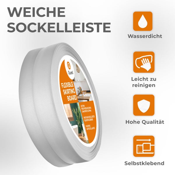 Eine Rolle selbstklebende, wasserdichte und leicht zu reinigende weiche Sockelleiste von Quest.