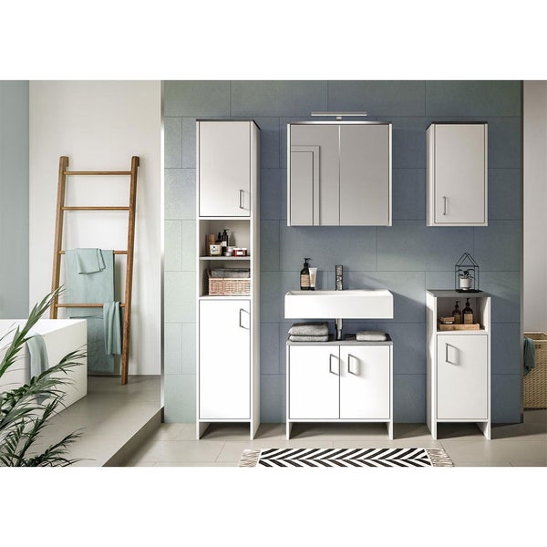 Los Angeles Badschrank wandhängend 1 Tür weiß,rauchfarbenen. 32 X 21 X 60 cm