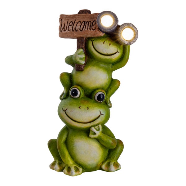 LED Solarleuchte Frosch für Terrasse und Garten, aus grünem Kunststoff mit fest verbauten LEDs, Deko Lampe für Außen ca. 45 cm hoch