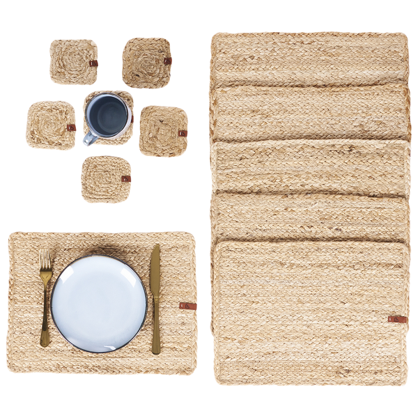 Tischset mit Untersetzern 12-teilig QUANDONG Naturfarben Jute