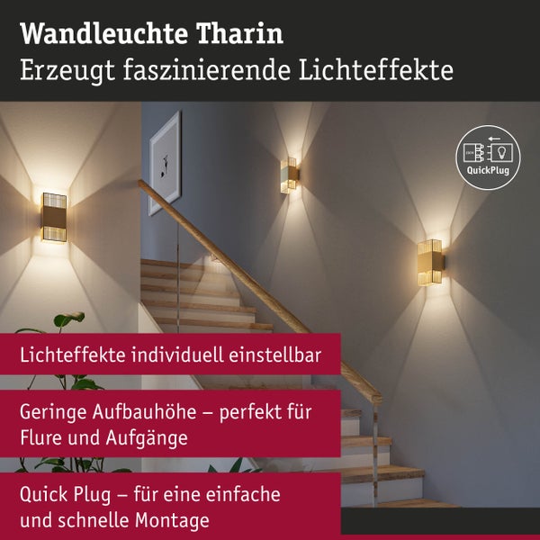Wandleuchte Tharin für den Innenbereich, sorgt für anpassbare Lichteffekte an der Wand, ideal für Flure und Treppenaufgänge mit Quick Plug Montage.