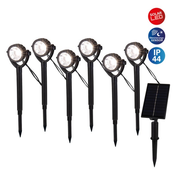 Sechs Solar LED Gartenstrahler mit Dämmerungssensor und Schutzart IP44