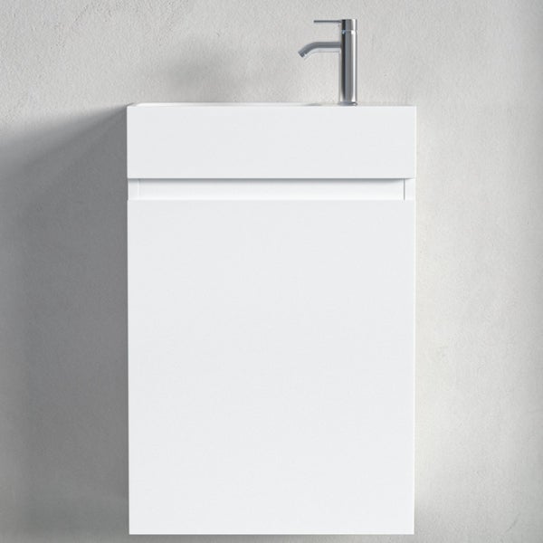 Wandschrank mit Waschbecken und Armatur fuer kleine Badezimmer