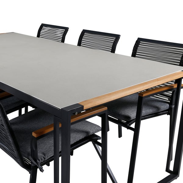 Texas Gartenset Tisch 100x200cm und 6 Stühle Dallas schwarz, natur, grau. 100 X 200 X 73 cm