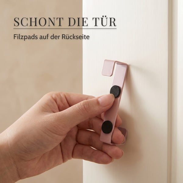 Türhaken mit Filzgleitern auf der Rückseite zum Schutz der Türfläche bei der Montage