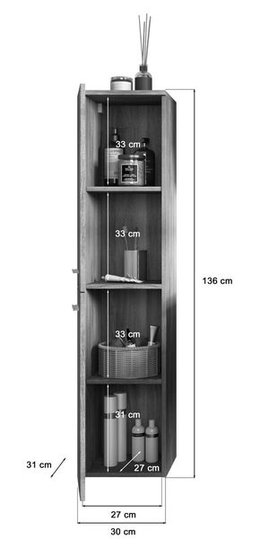 York Badschrank wandhängend 1 Tür rauchfarbenen. 30 X 31 X 136 cm