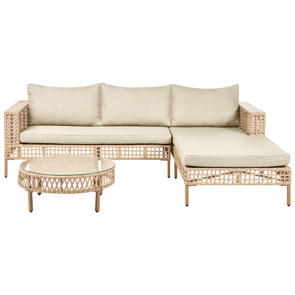 Lounge Set mit Tisch 4-Sitzer CALASETTA linksseitig Polyrattan Beige