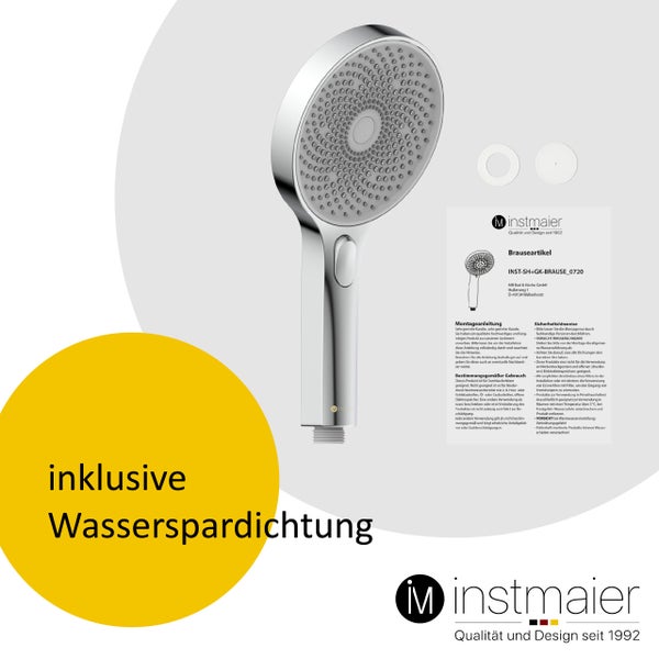 instmaier Handbrause H1 | 3 verschiedene Funktionen | Duschbrause mit einzigartigem Strahlbild dank über 300 Düsen | Duschkopf Chrom | wassersparende Dichtung inklusive