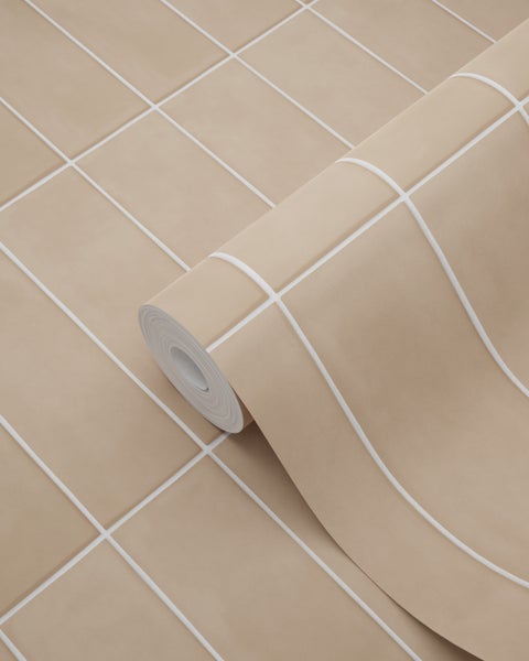 ESTAhome Tapete Fliesenmuster Beige - 50 x 900 cm - 131536