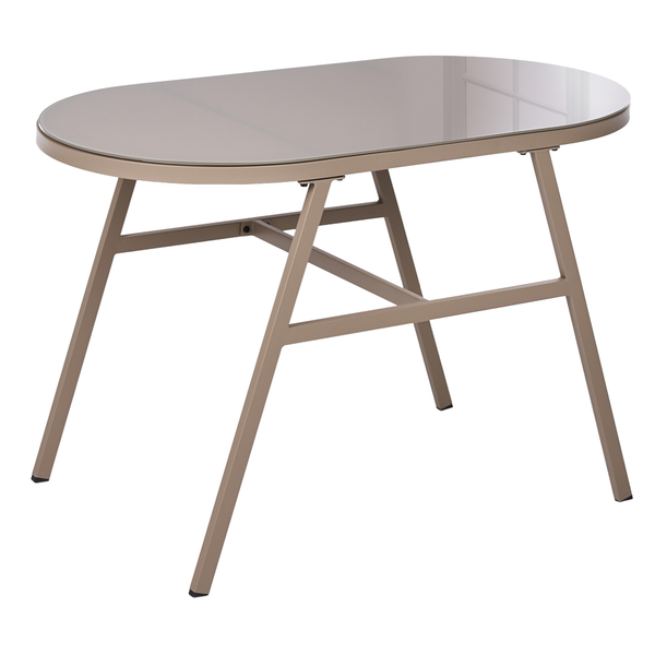 Ovaler Gartentisch mit Glasplatte und Metallgestell