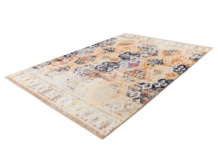 Kurzflor Teppich Rhombique Beige Vintage-Design, Used-Look, Orientalisch 200 x 290 cm
