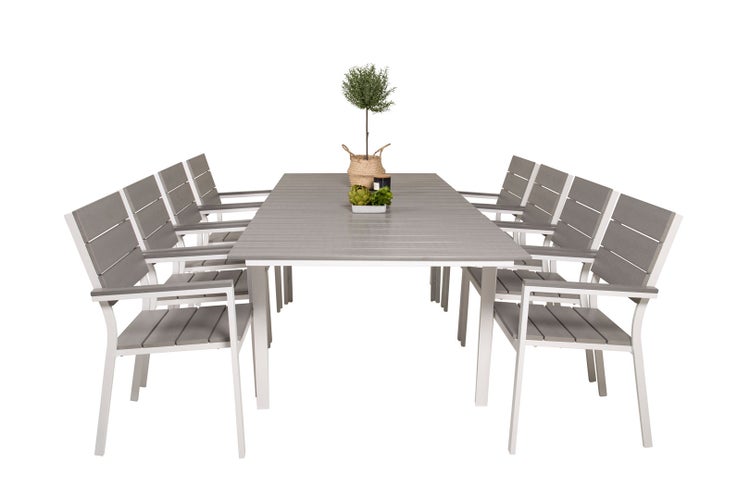 Levels Gartenset Tisch 100x160/240cm und 8 Stühle Levels weiß, grau. 100 X 160 X 75 cm