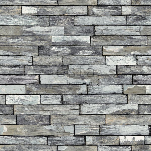 ESTAhome Tapete Holz-Motiv Grau und Dunkelgelb - 53 cm x 10.05 m - 138242