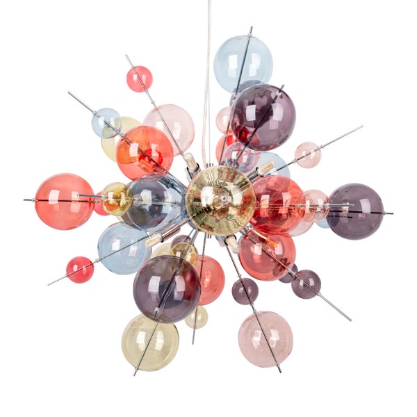 Mehrfarbige Hängeleuchte mit kugelförmigen Lampenschirmen