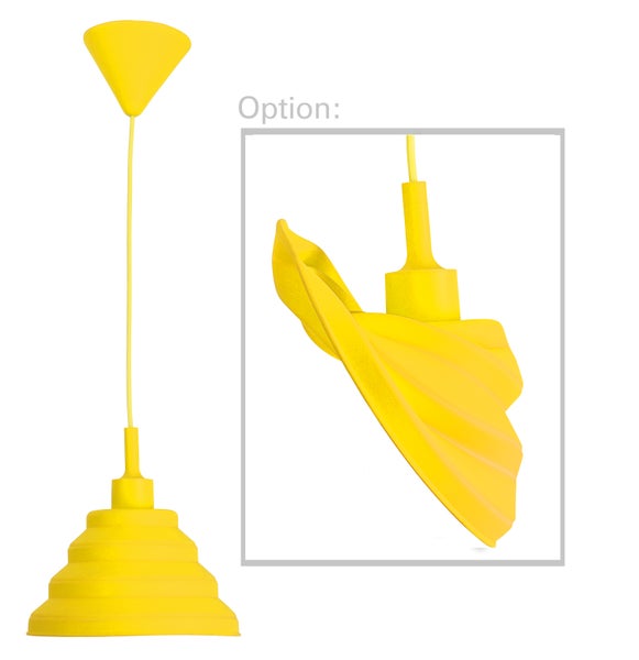 Gelbe Pendelleuchte mit geripptem Lampenschirm und optionalem, verdrehtem Design