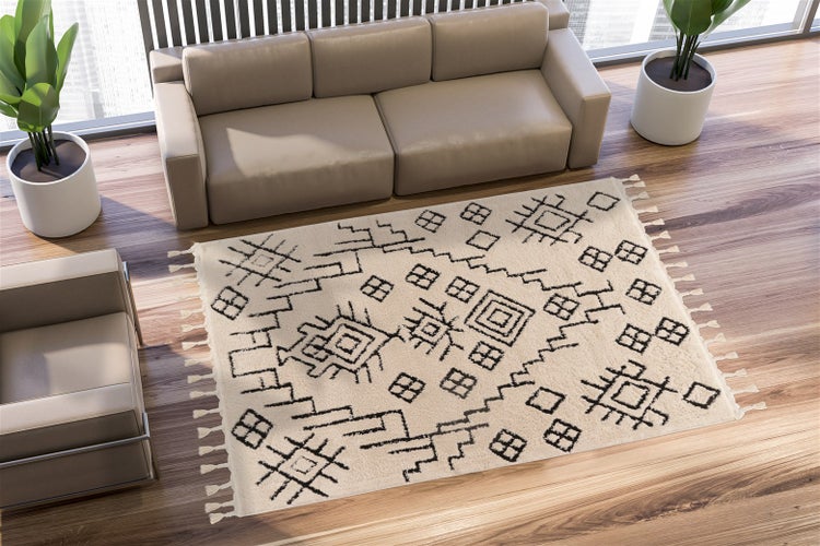 Kurzflor Teppich Yael Weiß Ethno-Design 160 x 230 cm