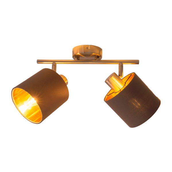 2er Wand- und Deckenleuchte MARON aus Metall satiniert-matt mit Stoffschirmen  in Braun, mit E14-Fassung, Lampe für Wohnzimmer, Esszimmer, Flur und Büro,  46 x 12 cm