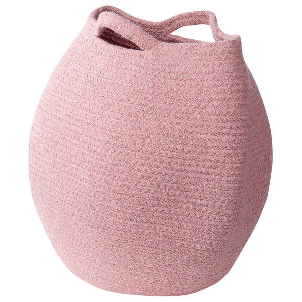 Geflochtener Aufbewahrungskorb aus Stoff in Rosa mit zwei integrierten Tragegriffen.