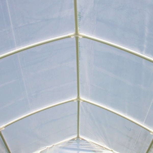 Innenansicht eines Gewächshauses mit Rahmen und Folie