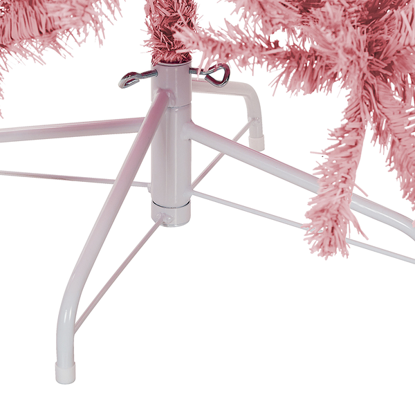 Detailaufnahme des Fußes eines rosa Weihnachtsbaums