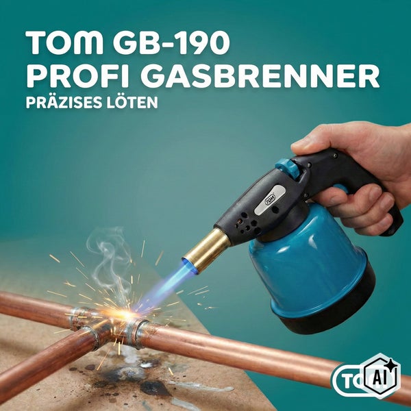 TOM GB 190 Profi Gasbrenner zum präzisen Löten von Kupferrohren mit Handgriff und Metallbrennerkopf.