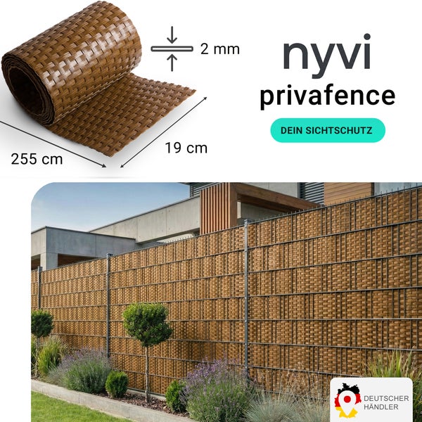 Nyvi Privafence Sichtschutzstreifen für Doppelstabmattenzäune, Maße 255 cm mal 19 cm, Stärke 2 mm, inklusive deutsches Händler Siegel.