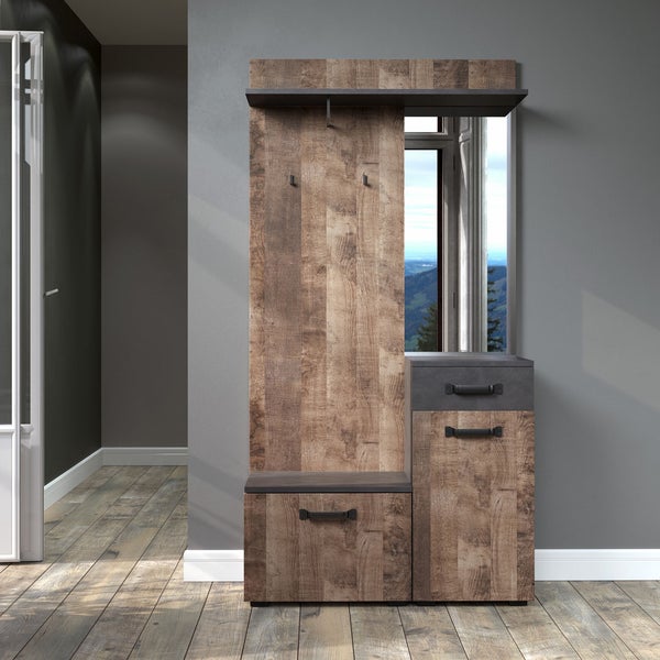Smile Kleiderschrank-Set 1 Ablage, 1 Garderobenstange, 1 klapp, 1 Türen, 1 Schubladen grau Matera dekor, Tabak Eiche dekor. 104 X 32 X 190 cm