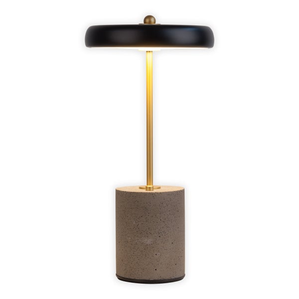 Akku Tischleuchte SETA schwarz 30 cm hoch aus Metall und Beton, mit fest verbauter LED