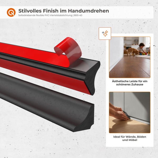 Technische Zeichnung der selbstklebenden flexiblen PVC Viertelstab Dichtung mit Bemaßung von 15 Millimeter mal 21,2 Millimeter