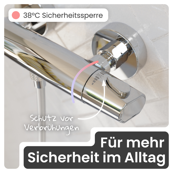 Thermostatarmatur mit 38 Grad Celsius Sicherheitssperre als Schutz vor Verbrennungen