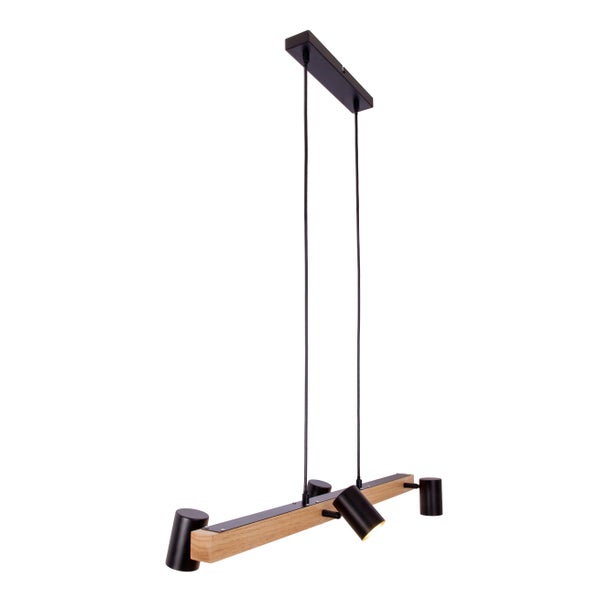 Hängelampe mit Holz und schwarzen Akzenten