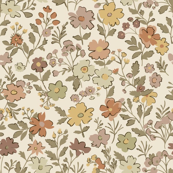 Blumenmuster mit verschiedenen Blüten und Blättern