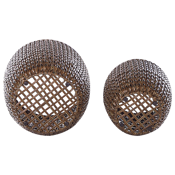 Set mit 3 Blumentöpfen BERBERIS Polyrattan 34/45 cm Dunkelbraun