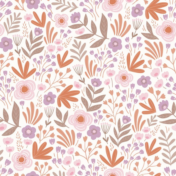 ESTAhome Tapete Blumen Orange und Lila - 50 x 900 cm - 131067