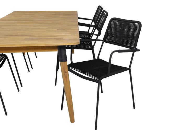 Julian Gartenset Tisch 100x210cm und 6 Stühle Armlehne Lindos schwarz, natur. 100 X 210 X 75 cm