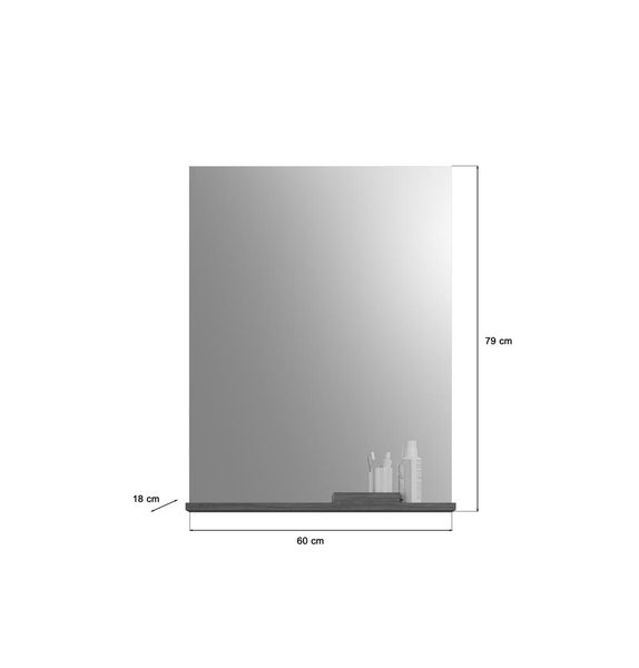Scout Bad Spiegel 60cm 1 Ablage Hochglanz weiß,rauchfarbenen. 60 X 18 X 79 cm