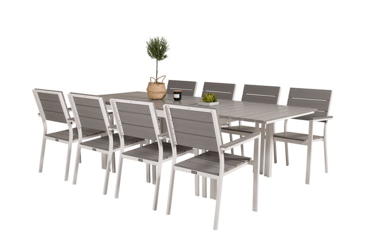 Levels Gartenset Tisch 100x160/240cm und 8 Stühle Levels weiß, grau. 100 X 160 X 75 cm
