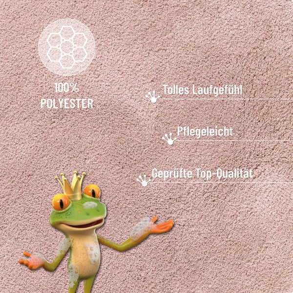 Teppich aus 100 Prozent Polyester, pflegeleicht, angenehmes Laufgefühl, geprüfte Qualität, mit Frosch-Illustration.