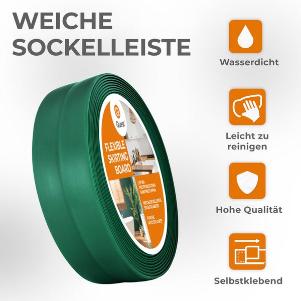 Quest Weichsockelleiste Selbstklebend 30 x 30 mm, PVC, Flexibel, Grün, 20 Meter