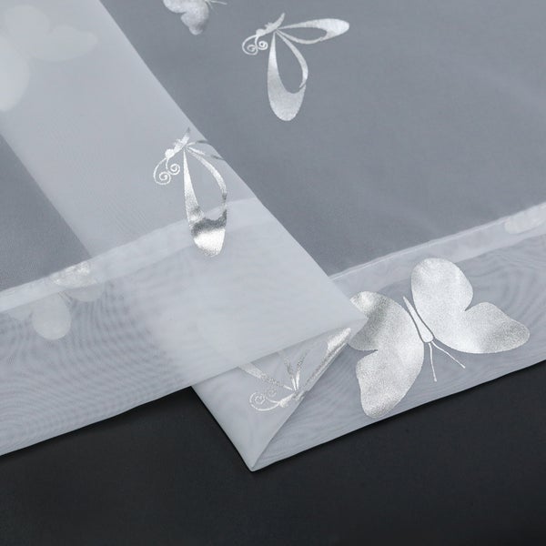 Detailansicht eines Voile-Vorhangs mit Schmetterlings- und Libellenmuster